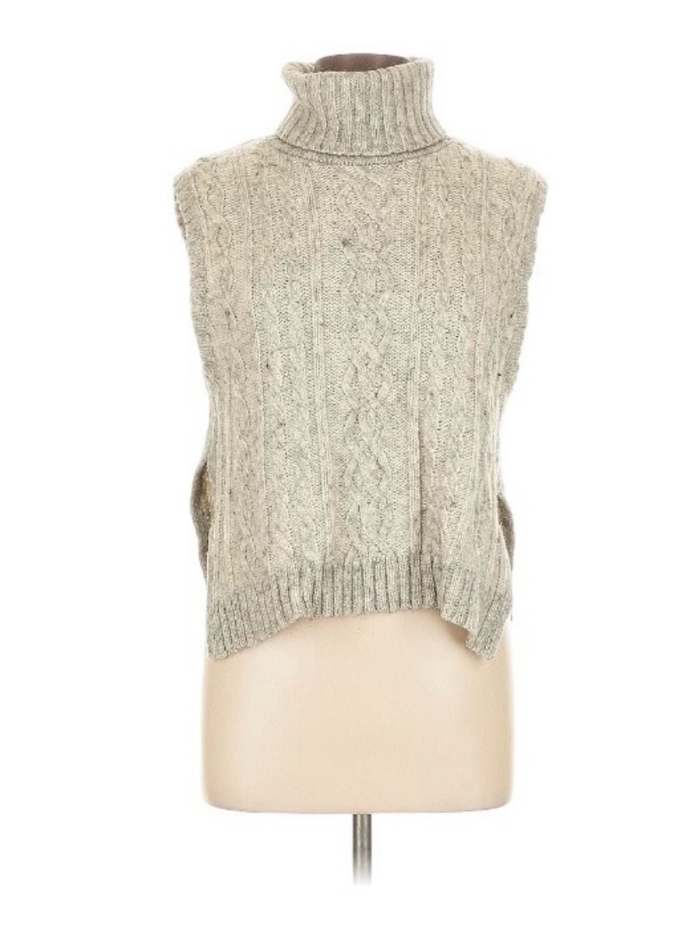 Madewell Cable-Knit Sleeveless Turtleneck Vest in Oatmeal